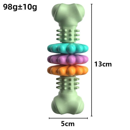 Colorful dog toy with measurements on a white background
