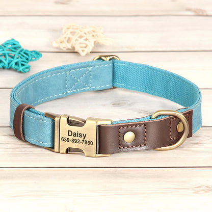Personalized PU Leather Dog Collar - Engraved ID & Adjustable Buckle