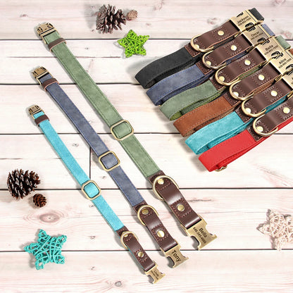 Personalized PU Leather Dog Collar - Engraved ID & Adjustable Buckle