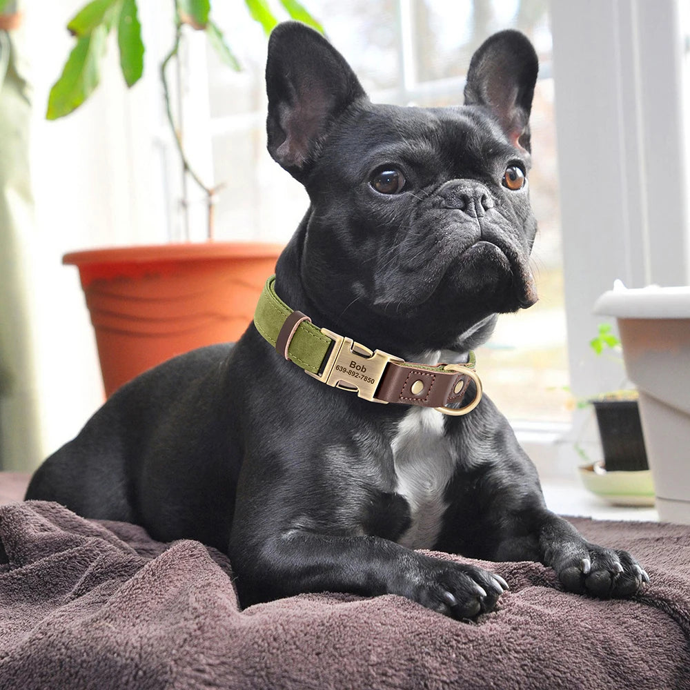 Personalized PU Leather Dog Collar - Engraved ID & Adjustable Buckle