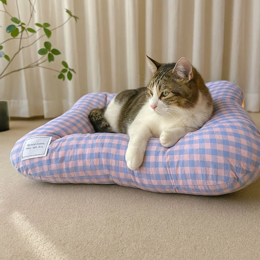 Cute Warm Dog & Cat Bed Pad - Macaron Soft Plaid Pet Cushion | Non-Slip Comfortable Pet Mattress For Autumn & Winter